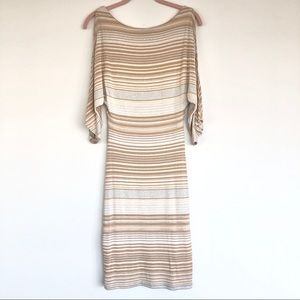 Metallic Stripe Dress with Slit Sleeves in Nude